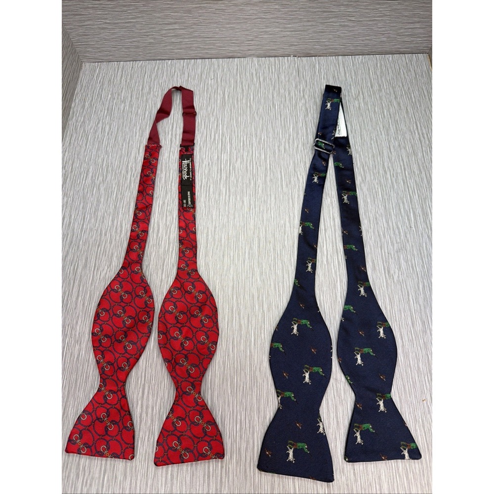 Harrods Over & Under Self Tie Bow Tie Lot‎ of 2 Silk Mens